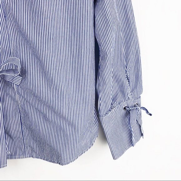 🎈 Sanctuary Lace Up Back Sz S Striped Button Down Shirt Top Blouse White Blue - Picture 10 of 14